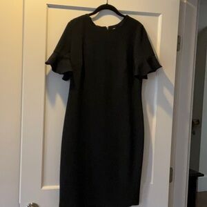 Calvin Klein Black Ruffled Flutter Sleeve Midi Dress